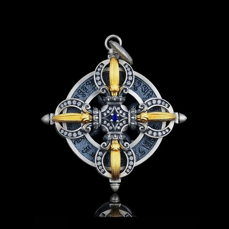 Body Jewelry High End - Silver retro diamond pestle pendant, Tibetan