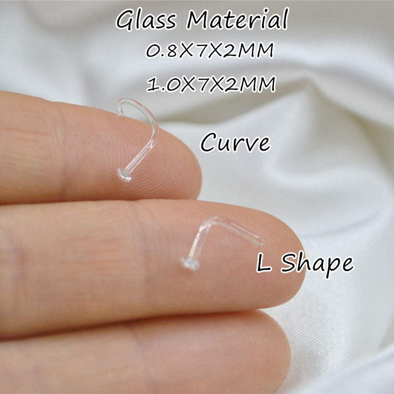 Body Jewelry Materials - Lot50pcs Glass Material Curve/L NOSE RETAINERS