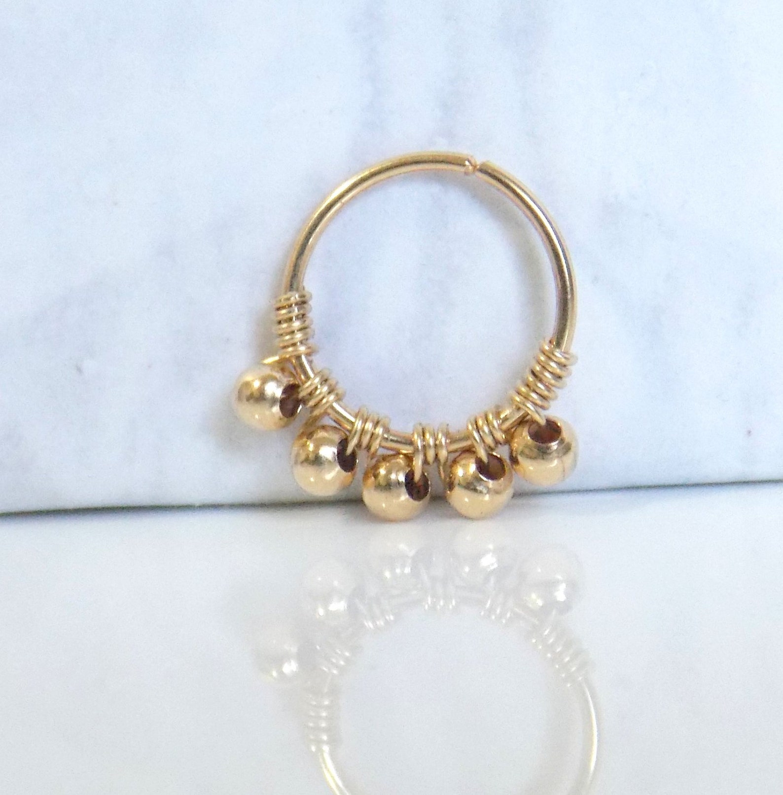 14K Gold Filled Beaded Nose Ri - Body Jewelry Hangers 评论和价格