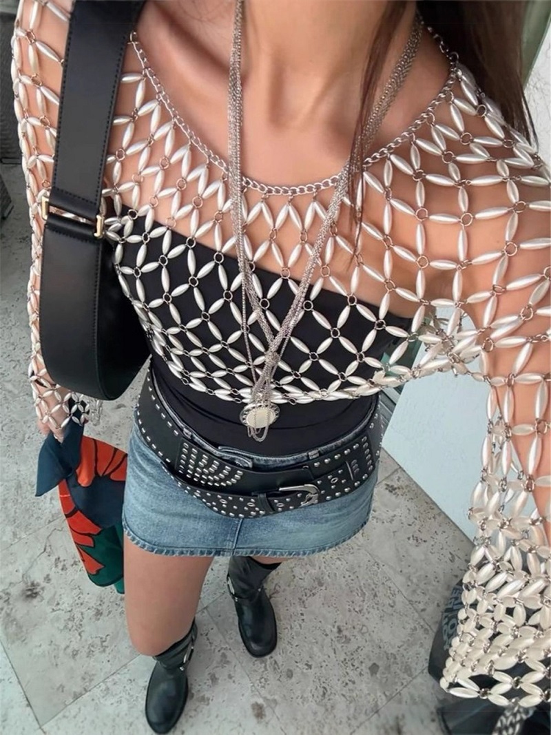 Women Long Sleeve White Beaded - Body Jewelry Harness 评论和价格