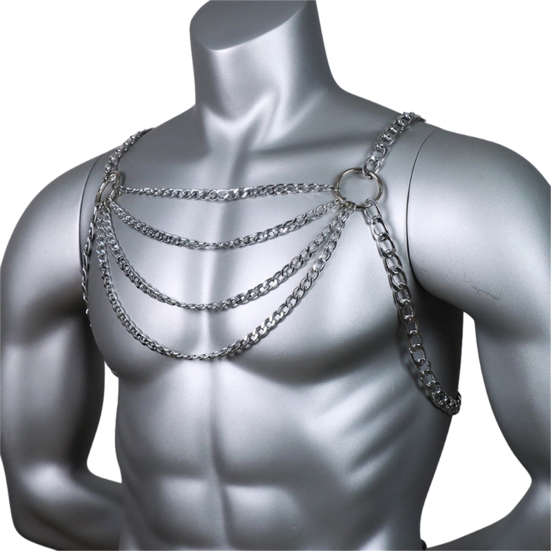 Men's Sexy Metal Body Chest Ch - Body Jewelry Harness 评论和价格