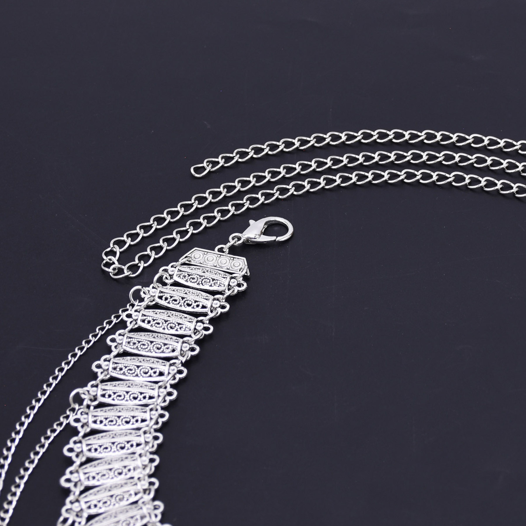 Niche Retro Design Silver Carv - Body Jewelry Chain 评论和价格