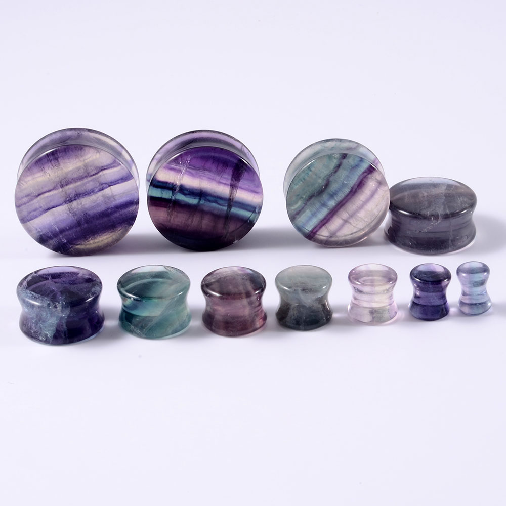 2PCS Natural Stone Double Flar - Body Jewelry Gauges 评论和价格