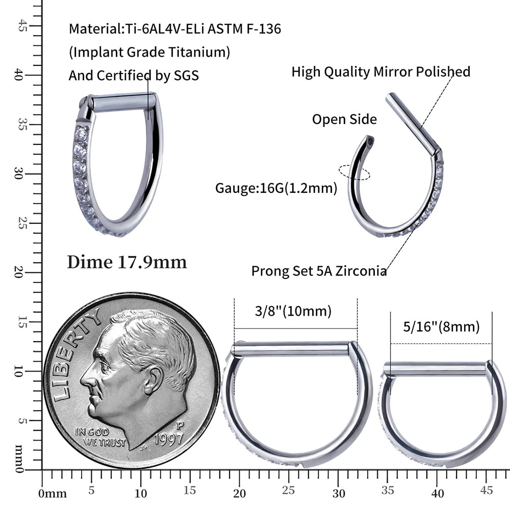 1PC D Shape G23 Solid Titanium - Septum Clicker Ring 评论和价格