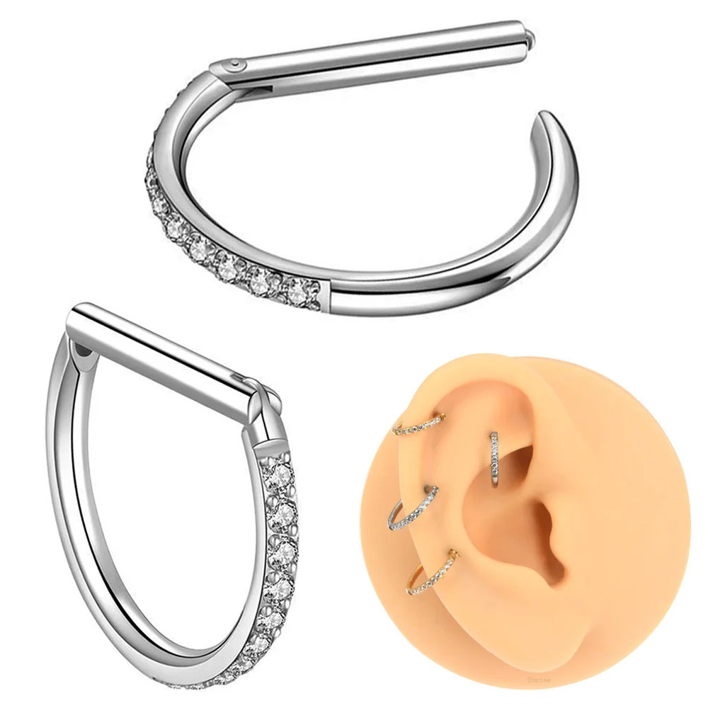 1PC D Shape G23 Solid Titanium - Septum Clicker Ring 评论和价格