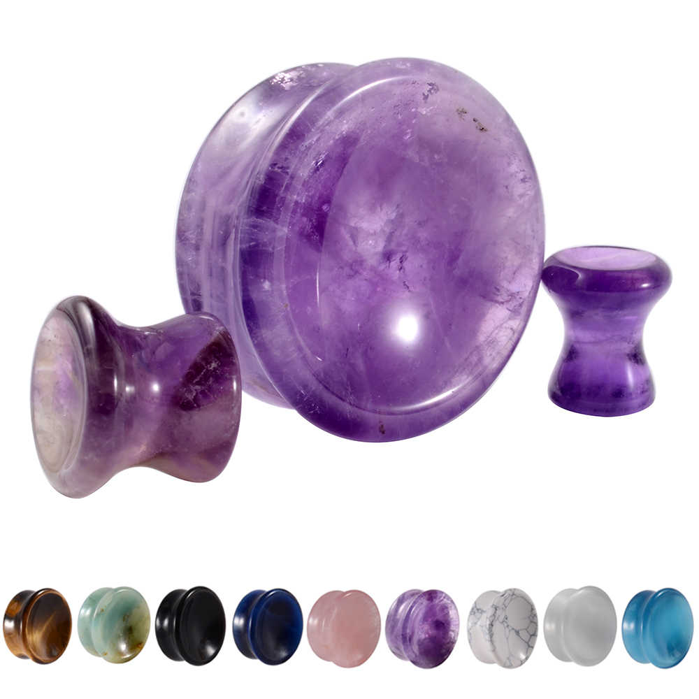Pair Stone Ear Gauges Double F - Body Jewelry Gauges 评论和价格